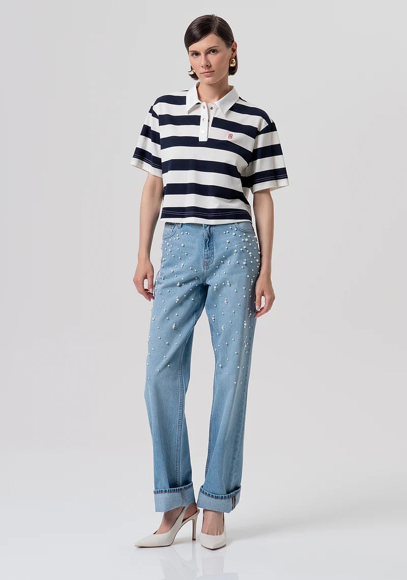 FRACOMINA POLO CROPPED RIGATA CON PUNTI LUMINOSI FR26ST3044J491V9 957 Fracomina Preview 