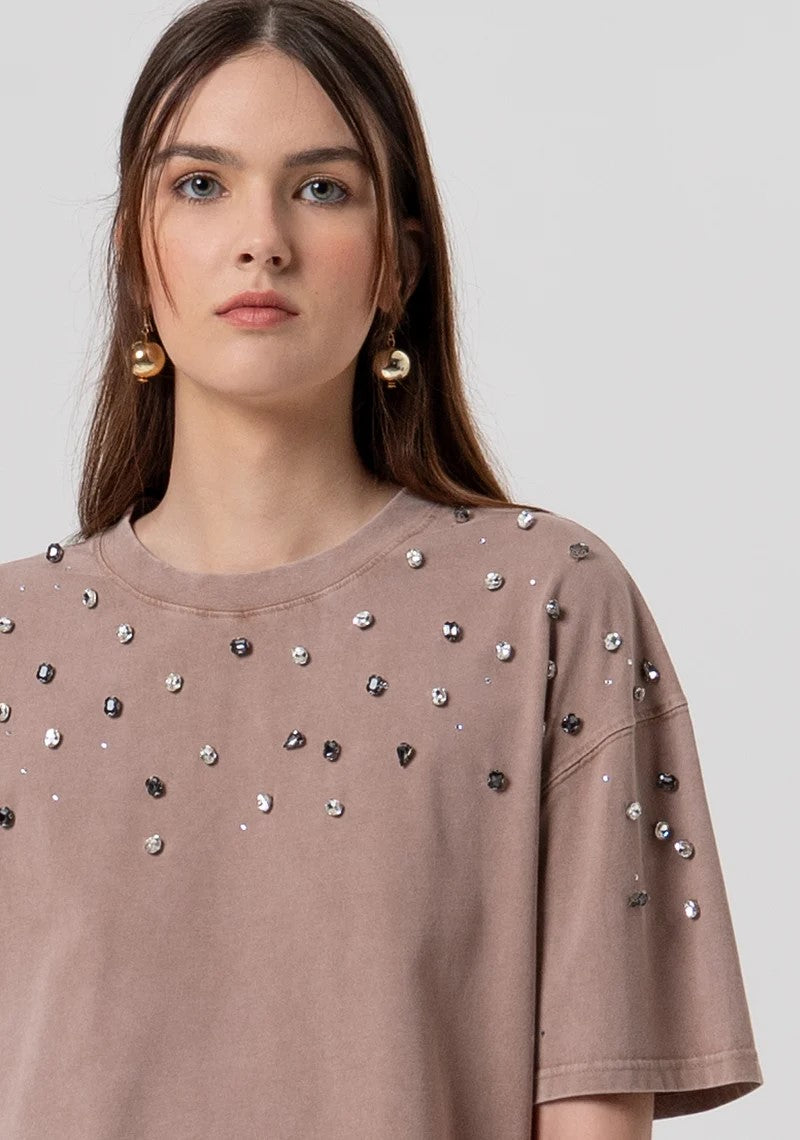 FRACOMINA T-SHIRT OVER APPPLICAZIONI PERLE E PUNTI LUMINOSI FR26ST3049J40001 M31 Fracomina Preview 