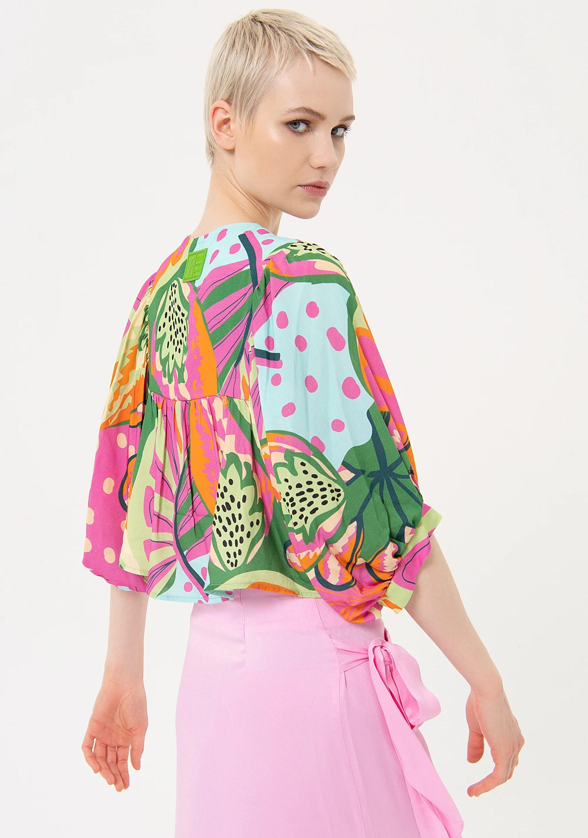 Fracomina blusa crop fantasia tropicale FJ24ST1003W695N4 S44 Fracomina Easy chic 