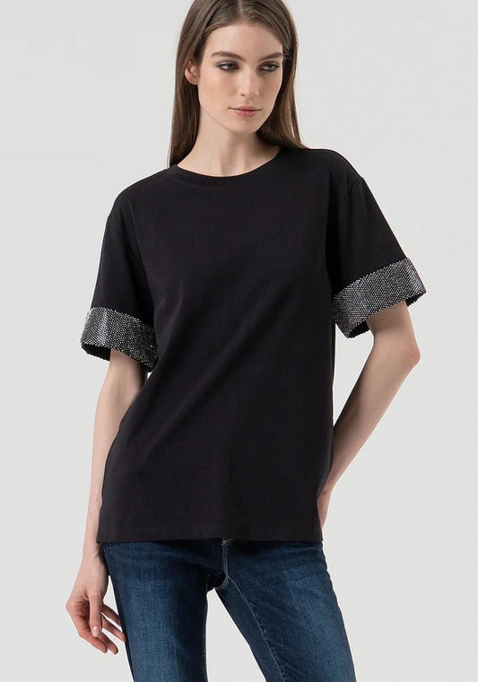 Fracomina T-shirt manica corta con strass FR25WT3057J400R9 053 Fracomina Preview 