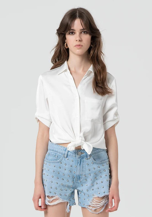 Fracomina Camicia cropped in raso FR25ST6017W73301 108 Fracomina Preview 