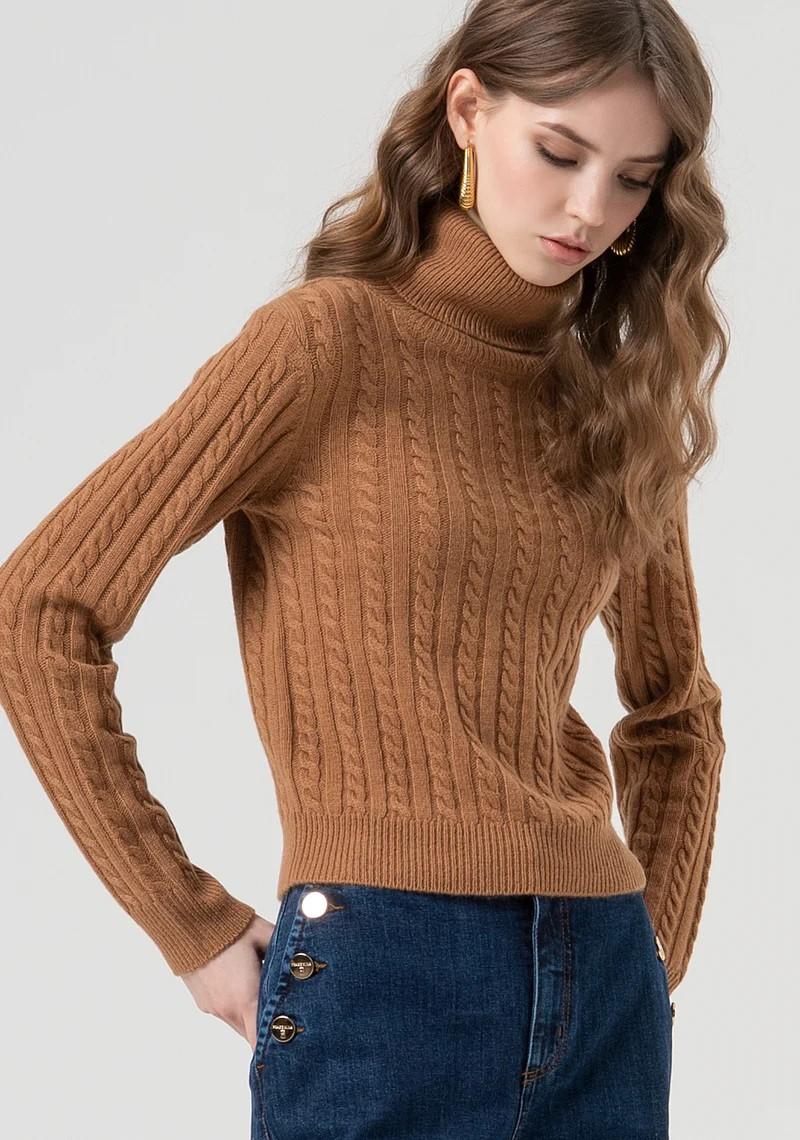 Fracomina Maglia collo alto punto treccia in misto cashmere FR25WT7032K53201 E44 Fracomina Preview 