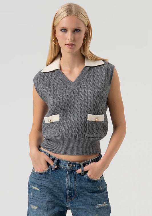 Fracomina gilet con colletto punto treccia FR25WJ5011K55401 T55 Fracomina Preview 