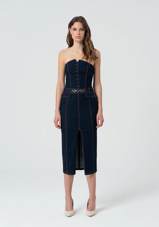 Fracomina Abito scollo Bandeau in denim FR25SD4010D46093 L23 Fracomina Preview 