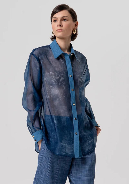 FRACOMINA CAMICIA IN ORGANZA CON DETTAGLIA IN DENIM FR26ST6032W421R8 166 Fracomina Preview 