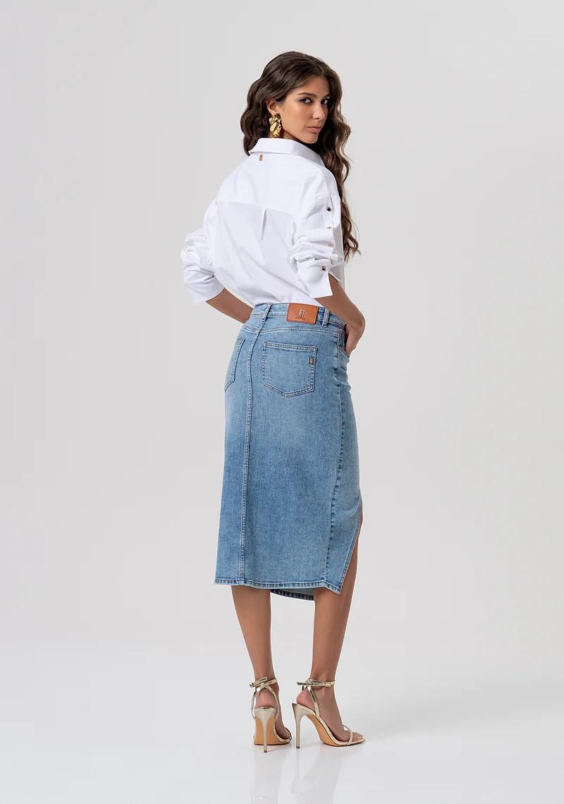 FRACOMINA GONNA MIDI IN DENIM CON SPACCO FP26SG5003D45003 062 Fracomina Jeans 