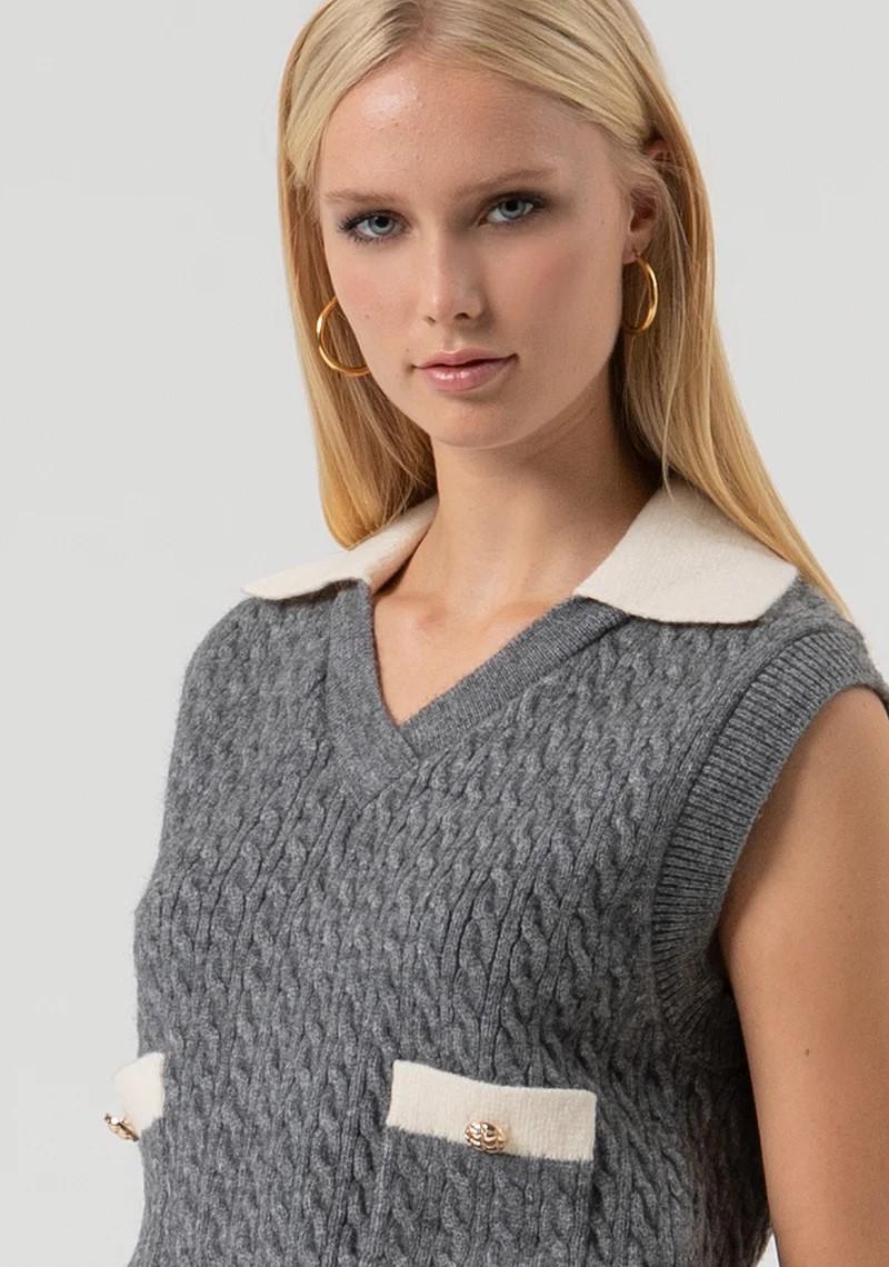 Fracomina gilet con colletto punto treccia FR25WJ5011K55401 T55 Fracomina Preview 