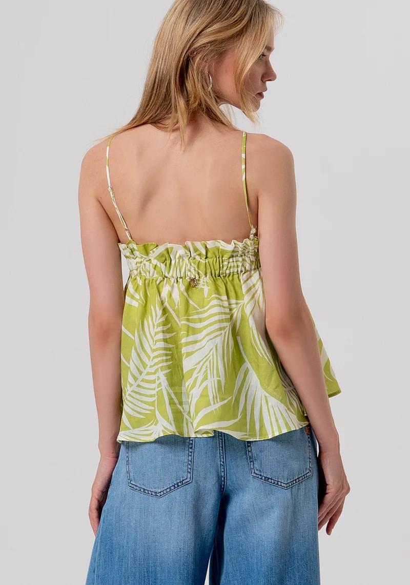 FRACOMINA PREVIEW TOP SCOLLO QUADRO CON BRETELLINE STAMPA  BOTANICAL FR26ST2007W835R8 M36 Fracomina Preview 