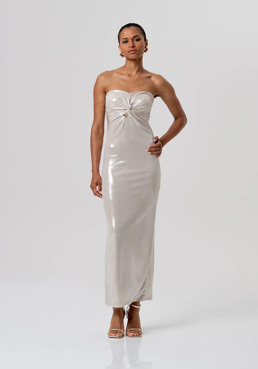 FRACOMINA ABITO LUNGO SLIM SPALLE NUDE IN JERSEY SPALMATO FQ26SD3004W798Y7 150 Fracomina Gold 