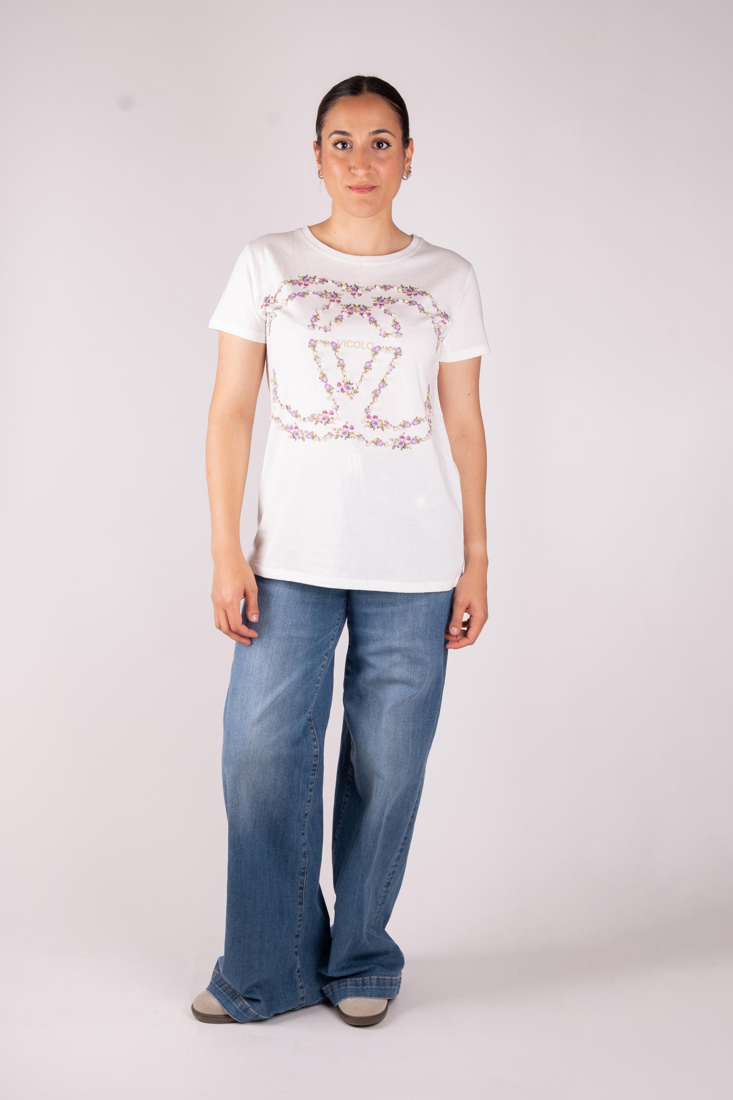 Vicolo T-Shirt Fiori e perline RD0999 01 Vicolo 