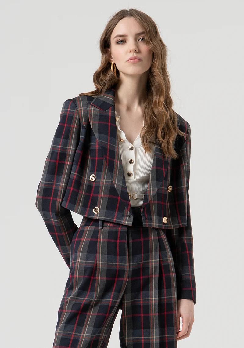 Fracomina Giacca doppiopetto cropped fantasia tartan FR25WJ1003W45995 T62 Fracomina Preview 