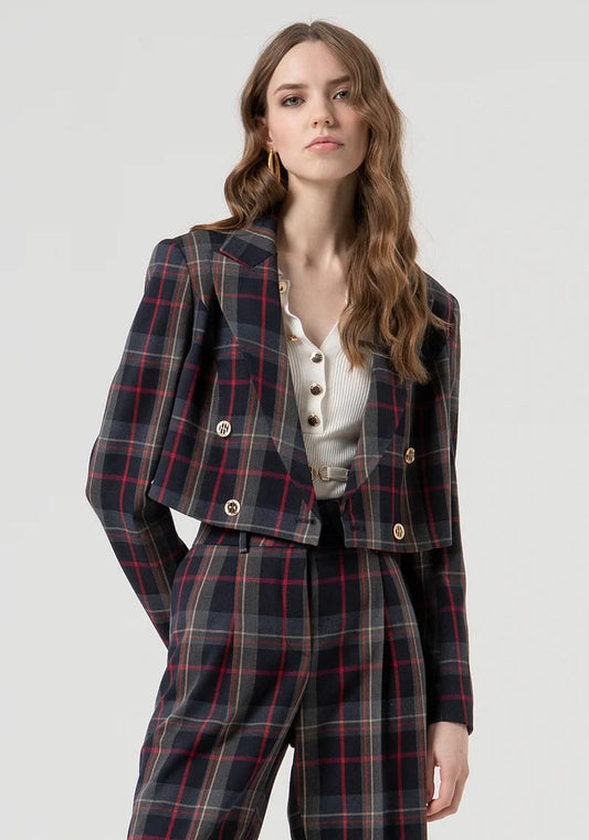 Fracomina Giacca doppiopetto cropped fantasia tartan FR25WJ1003W45995 T62 Fracomina Preview 