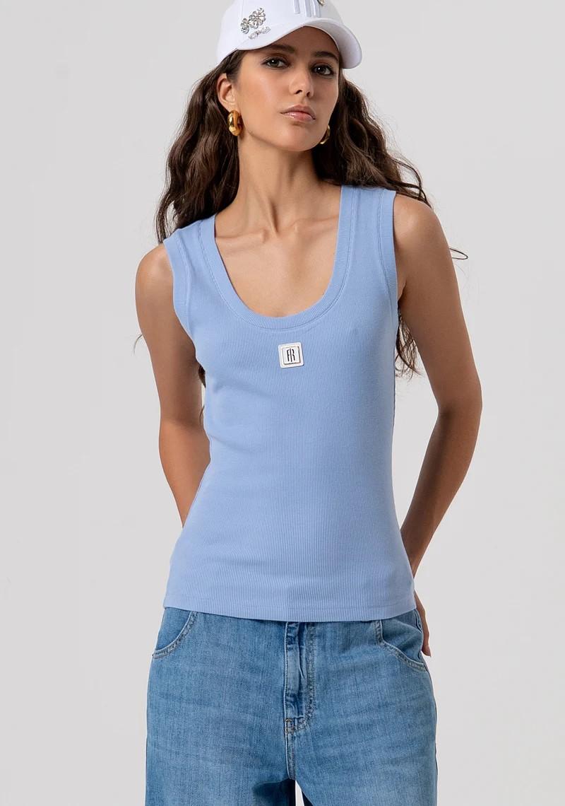 FRACOMINA CANOTTA SLIM A COSTINE CON PATCH FP26ST2001J40101 175 Fracomina Jeans 