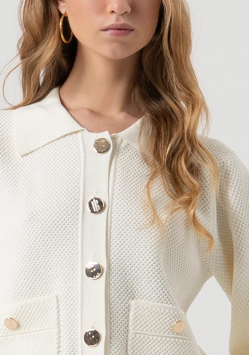 Fracomina Cardigan collo polo con bottoni oro punto riso FR25WT8017K55301 108 Fracomina Preview 