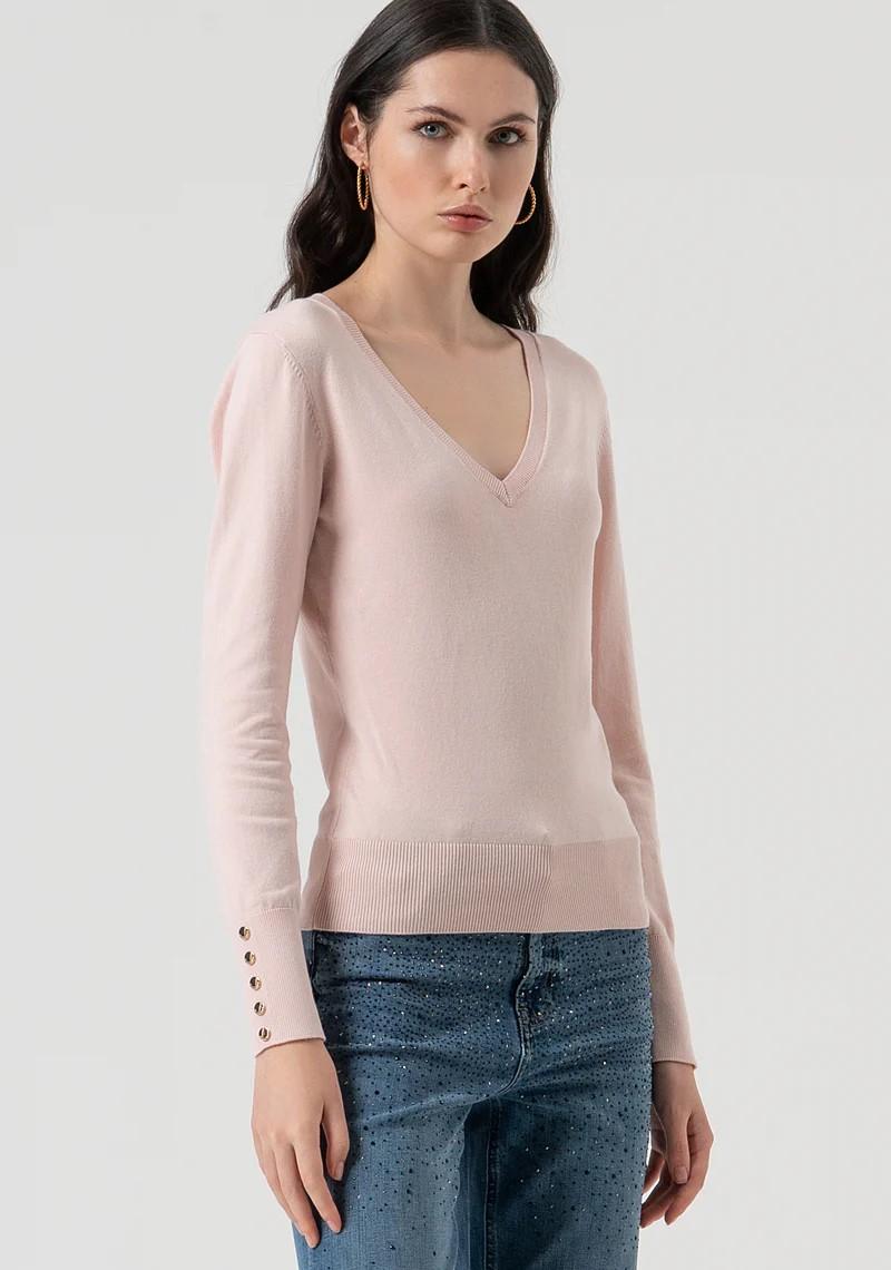 Fracomina Maglia scollo a V Slm Fit con bottoncini al polso FR25WT7002K42101 Q93 Fracomina Preview 