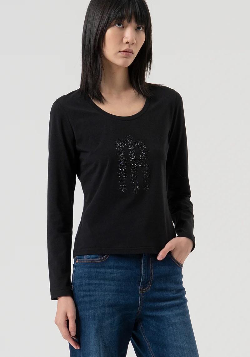 Fracomina T-Shirt logo strass manica lunga FP25WT3020J401N5 053 Fracomina Jeans 