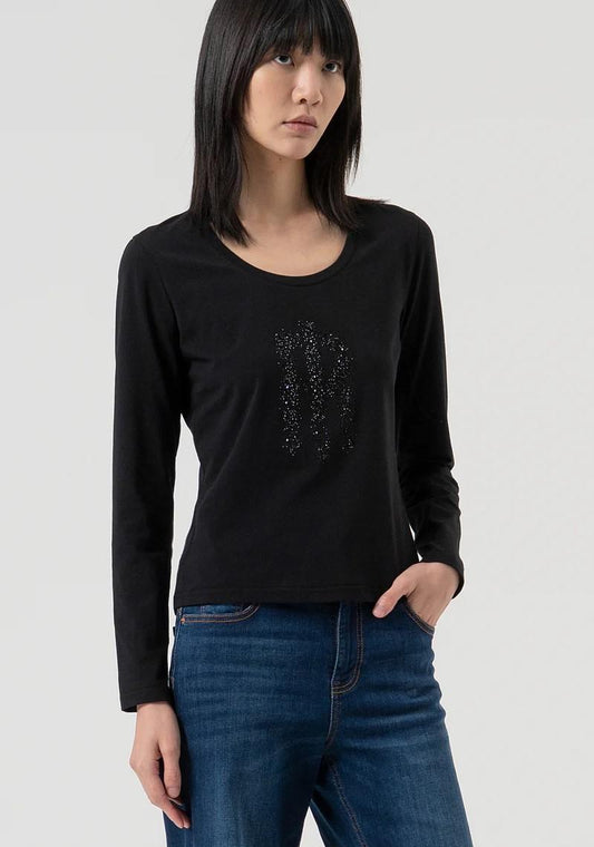 Fracomina T-Shirt logo strass manica lunga FP25WT3020J401N5 053 Fracomina Jeans 