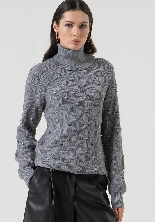 Fracomina Maglia collo alto punto treccia e  perle FR25WT7036K502R9 159 Fracomina Preview 