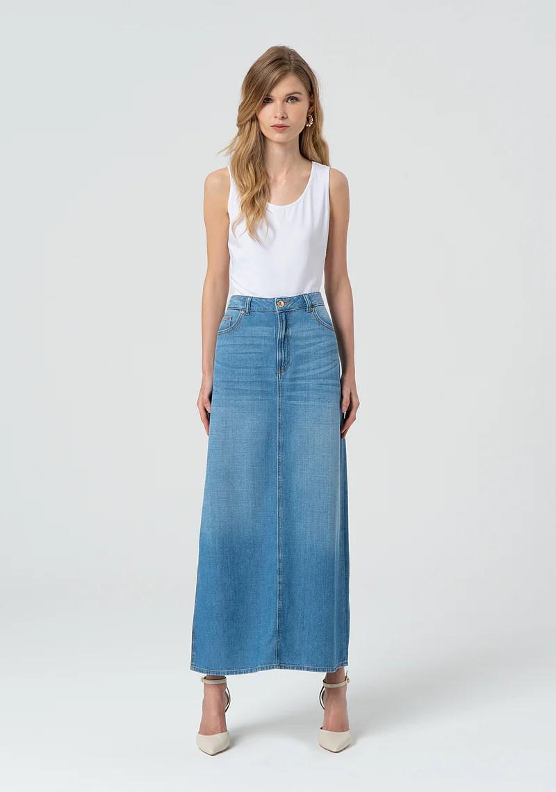 Fracomina Gonna lunga in denim con spacco FP25SG5006D46202 258 Fracomina Jeans 