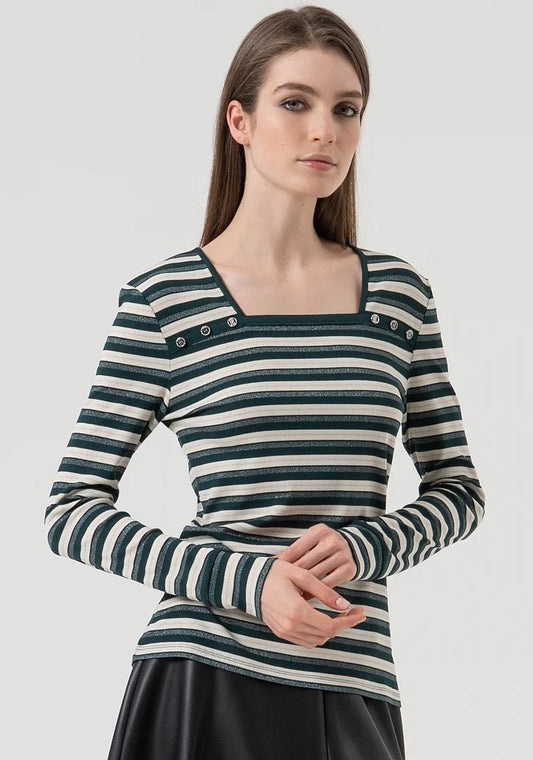 Fracomina Maglia scollo quadrato righe FR25WT3027J489N8 T68 Fracomina Preview 