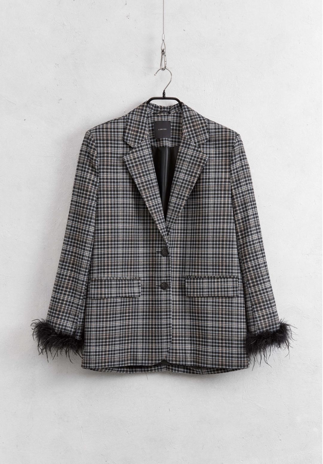 LUMINA GIACCA MONOPETTO FANTASIA  CON PIUME AL BORDO MANICA LD3721 01 LUMINA 