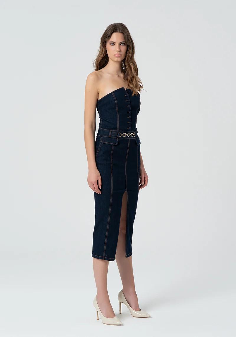 Fracomina Abito scollo Bandeau in denim FR25SD4010D46093 L23 Fracomina Preview 