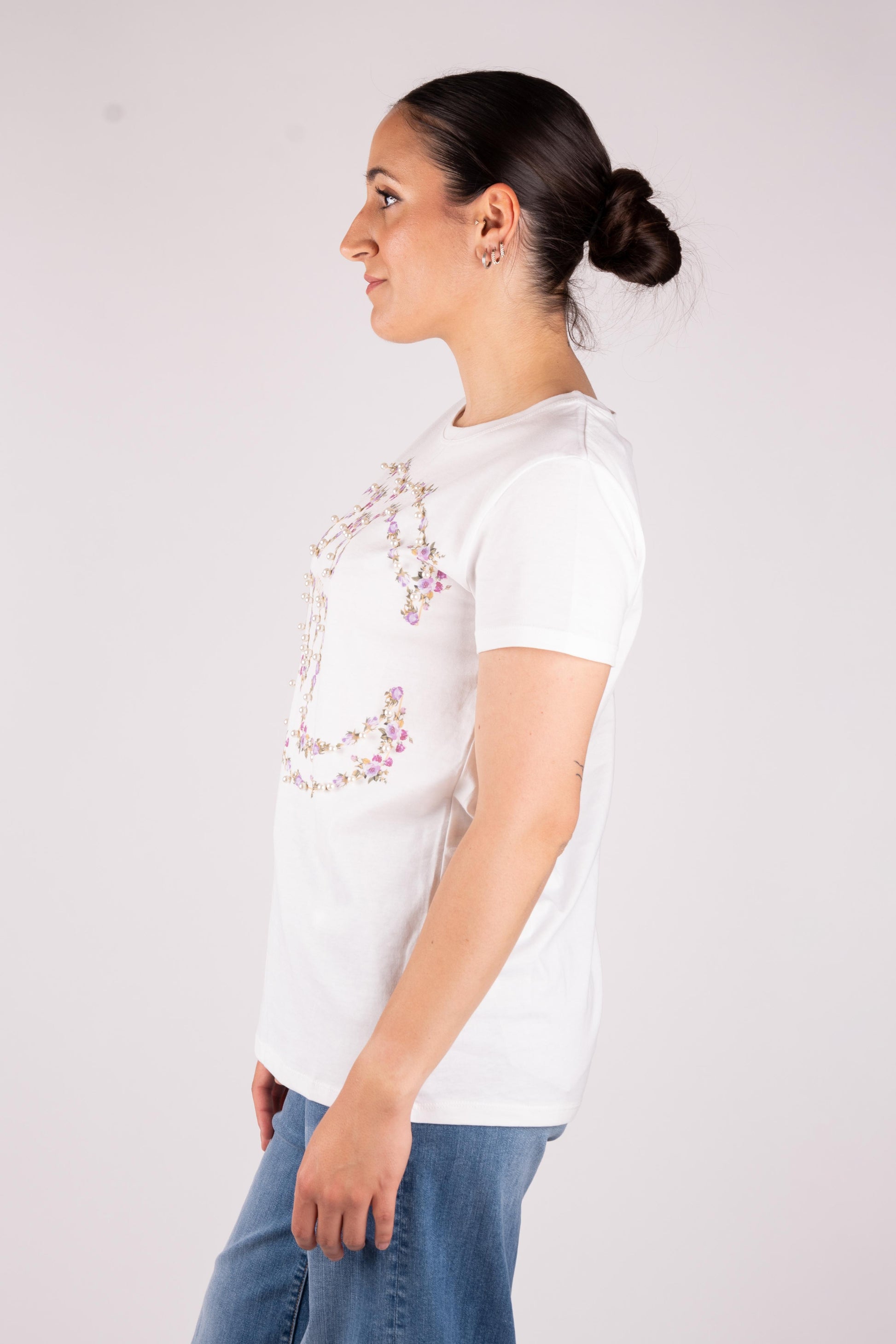 Vicolo T-Shirt Fiori e perline RD0999 01 Vicolo 