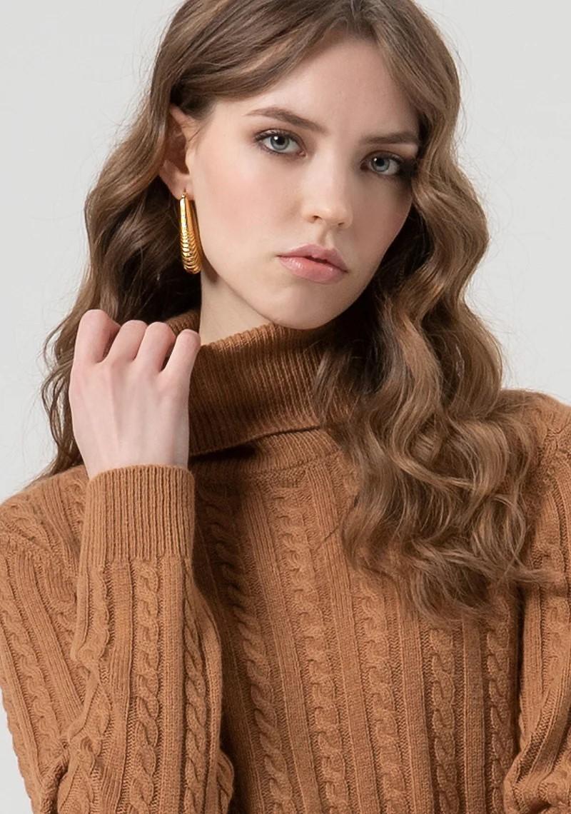 Fracomina Maglia collo alto punto treccia in misto cashmere FR25WT7032K53201 E44 Fracomina Preview 