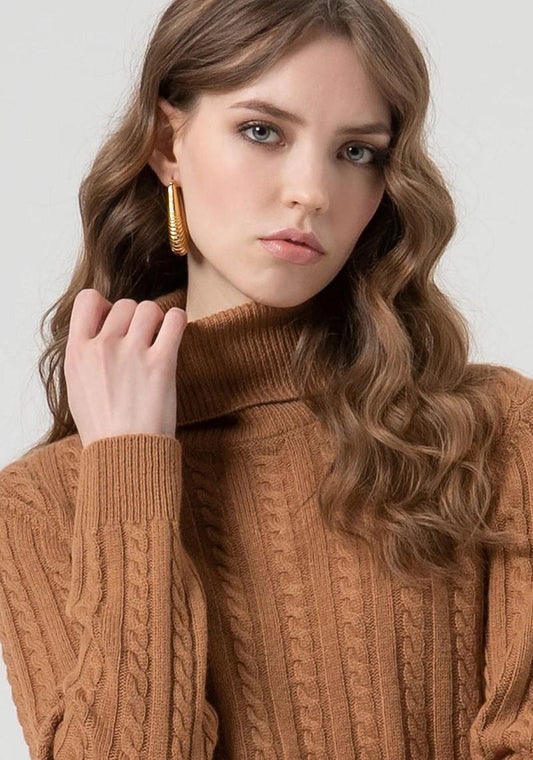 Fracomina Maglia collo alto punto treccia in misto cashmere FR25WT7032K53201 E44 Fracomina Preview 