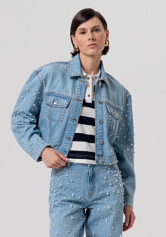 FRACOMINA GIUBBOTTO IN DENIM CON PERLE FR26SJ4004D47103 062 Fracomina Preview 
