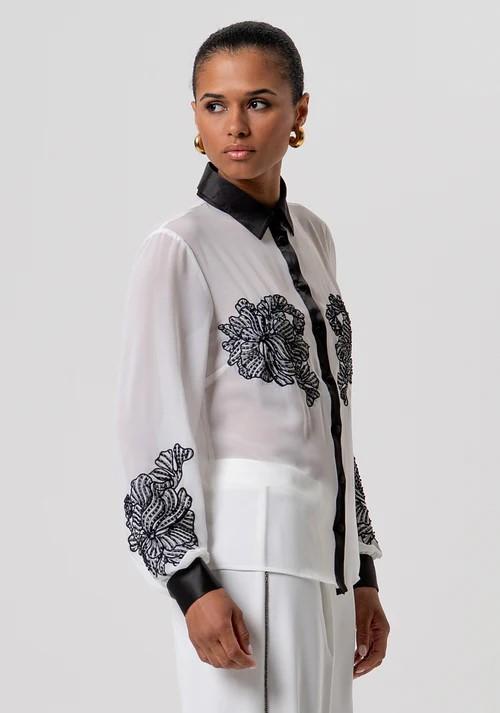 FRACOMINA CAMICIA IN GEORGETTE COLLETTO IN CONTRASTO CON APPLICAZIONI IN PIZZO FQ26ST6001W41201 324 Fracomina Gold 