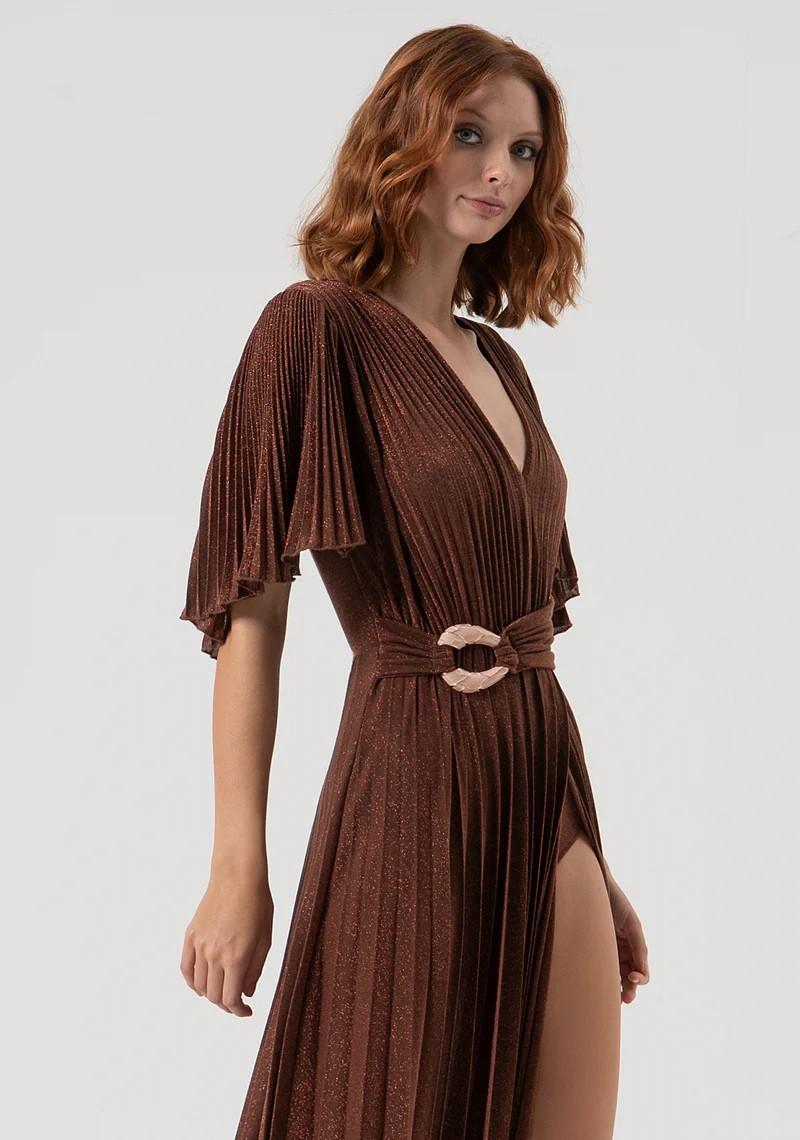Fracomina Abito in tessuto plissè lurex FQ25WD3004W799Q7 639 Fracomina Gold 