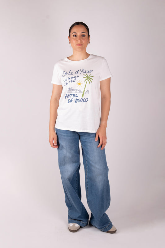 Vicolo T-shirt "Cote d'Azur" con stras RD1053 01 Vicolo 
