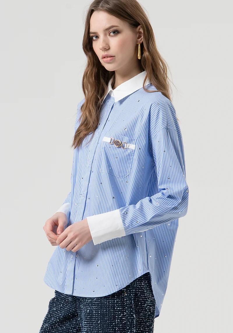 Fracomina Camicia over rigata con strass applicati FR25WT6011W520N8 283 Fracomina Preview 