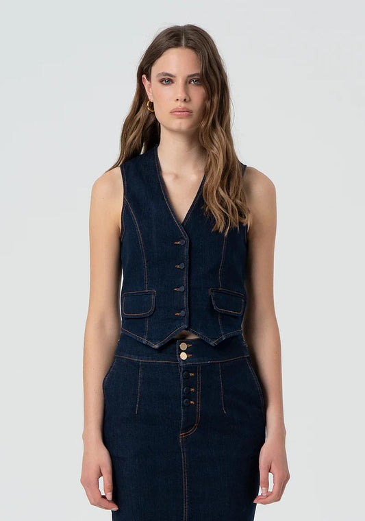 Fracomina Gilet regular in denim FR25SJ5024D46093 L23 Fracomina Preview 