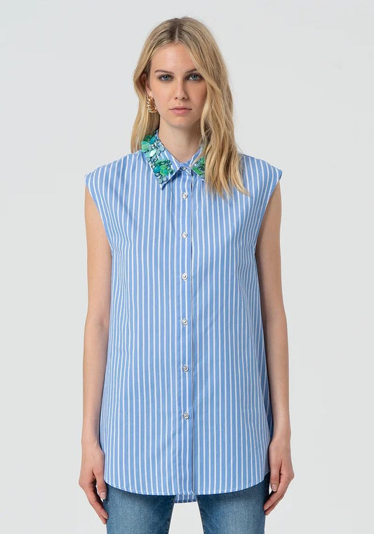 Fracomina Camicia over smanicata rigata FR25ST6011W400N8 M02 Fracomina Preview 