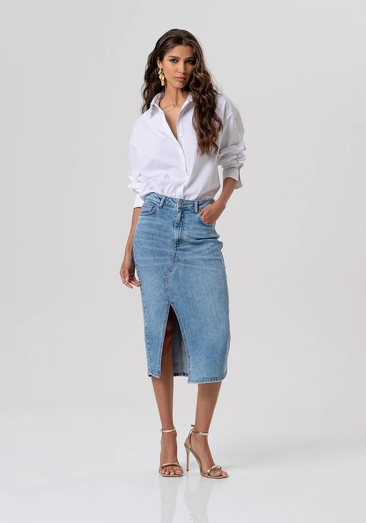 FRACOMINA GONNA MIDI IN DENIM CON SPACCO FP26SG5003D45003 062 Fracomina Jeans 