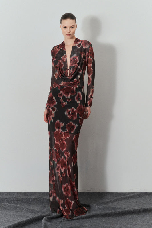 Lumina Abito Lungo Scollo Profondo fantasia Floreale LD3762 01 LUMINA 