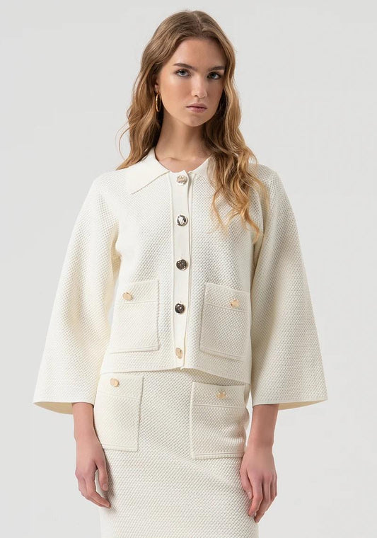 Fracomina Cardigan collo polo con bottoni oro punto riso FR25WT8017K55301 108 Fracomina Preview 