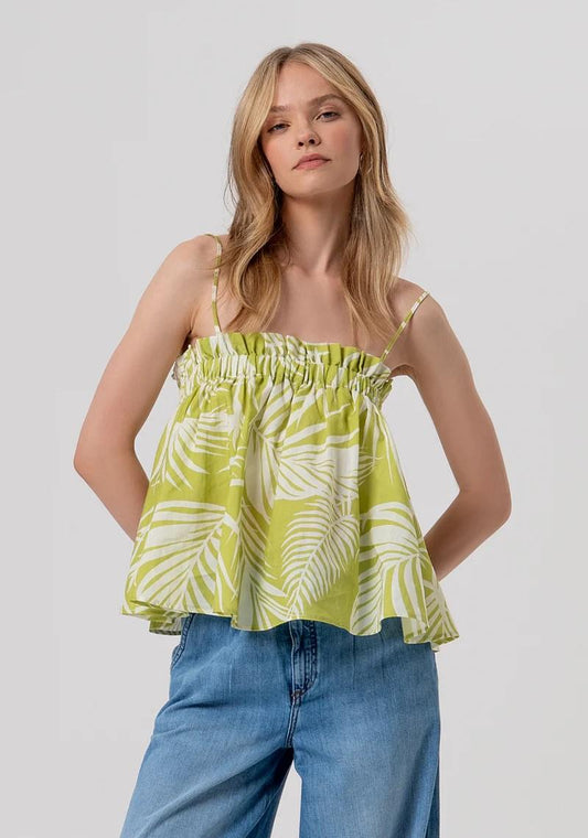 FRACOMINA PREVIEW TOP SCOLLO QUADRO CON BRETELLINE STAMPA  BOTANICAL FR26ST2007W835R8 M36 Fracomina Preview 