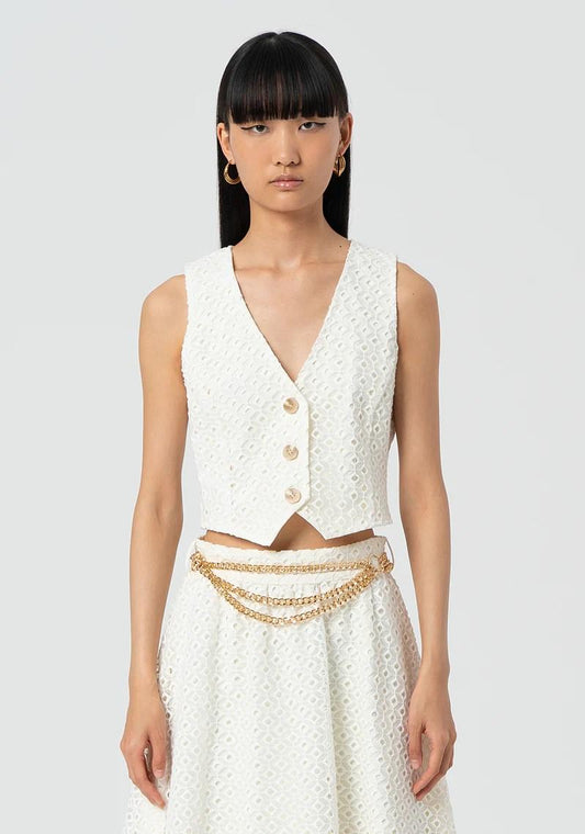 Fracomina Gilet cropped in pizzo San Gallo FR25SJ5009W772G1 108 Fracomina Preview 