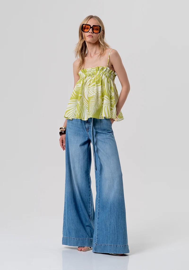 FRACOMINA PREVIEW TOP SCOLLO QUADRO CON BRETELLINE STAMPA  BOTANICAL FR26ST2007W835R8 M36 Fracomina Preview 