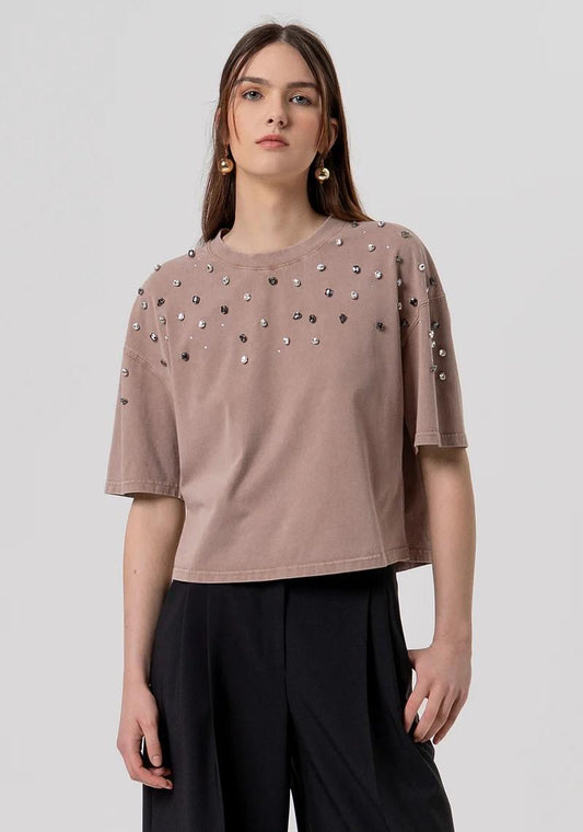 FRACOMINA T-SHIRT OVER APPPLICAZIONI PERLE E PUNTI LUMINOSI FR26ST3049J40001 M31 Fracomina Preview 