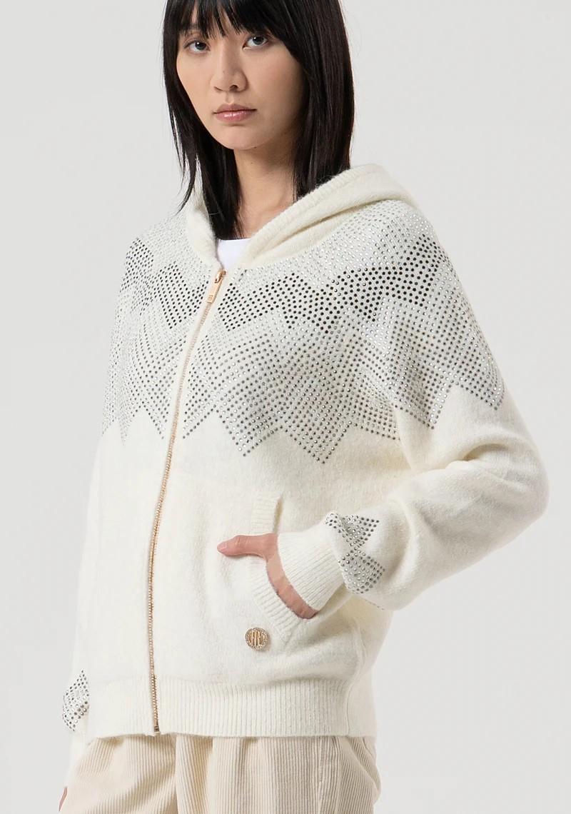 Fracomina Cardigan strass con cappuccio FP25WT8032K45801 108 Fracomina Jeans 