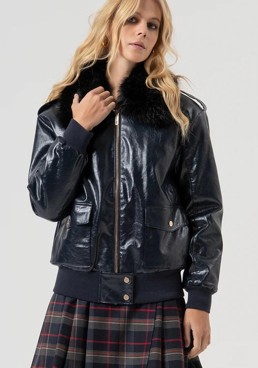 Fraconima Bomber in ecopelle con collo in ecopelliccia FR25WC1013P41101 117 Fracomina Preview 