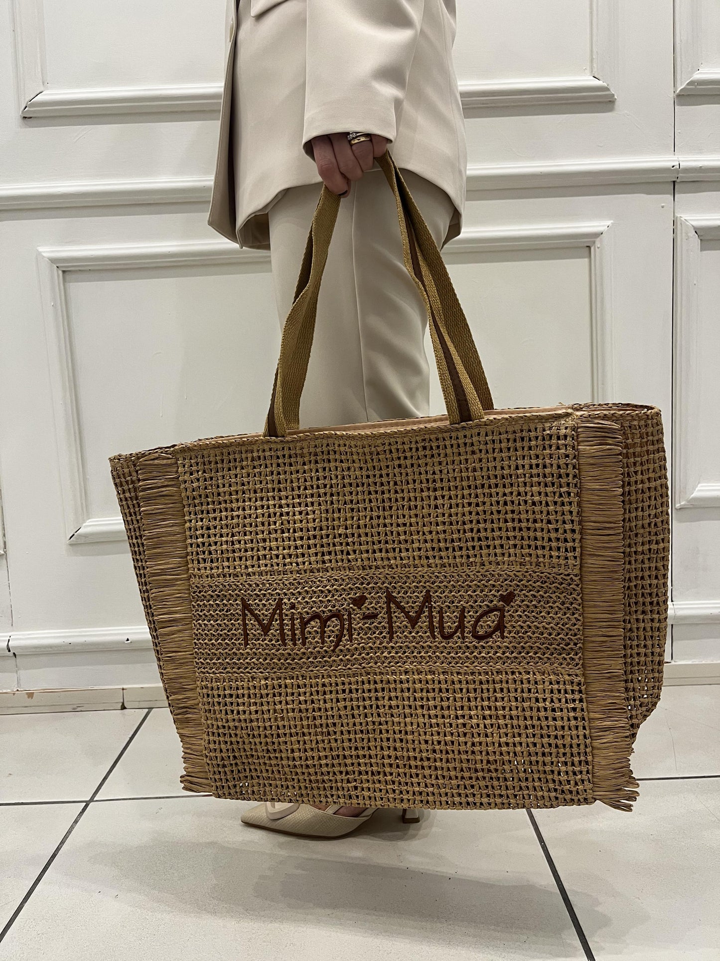 MIMì MUà BORSA IN PAGLIA CON LOGO RICAMATO M8-X201476 322 MIMI MUA 
