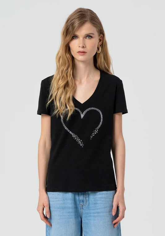 Fracomina T-Shirt scollo a V Strass FP25ST3007J401N5 053 Fracomina Jeans 