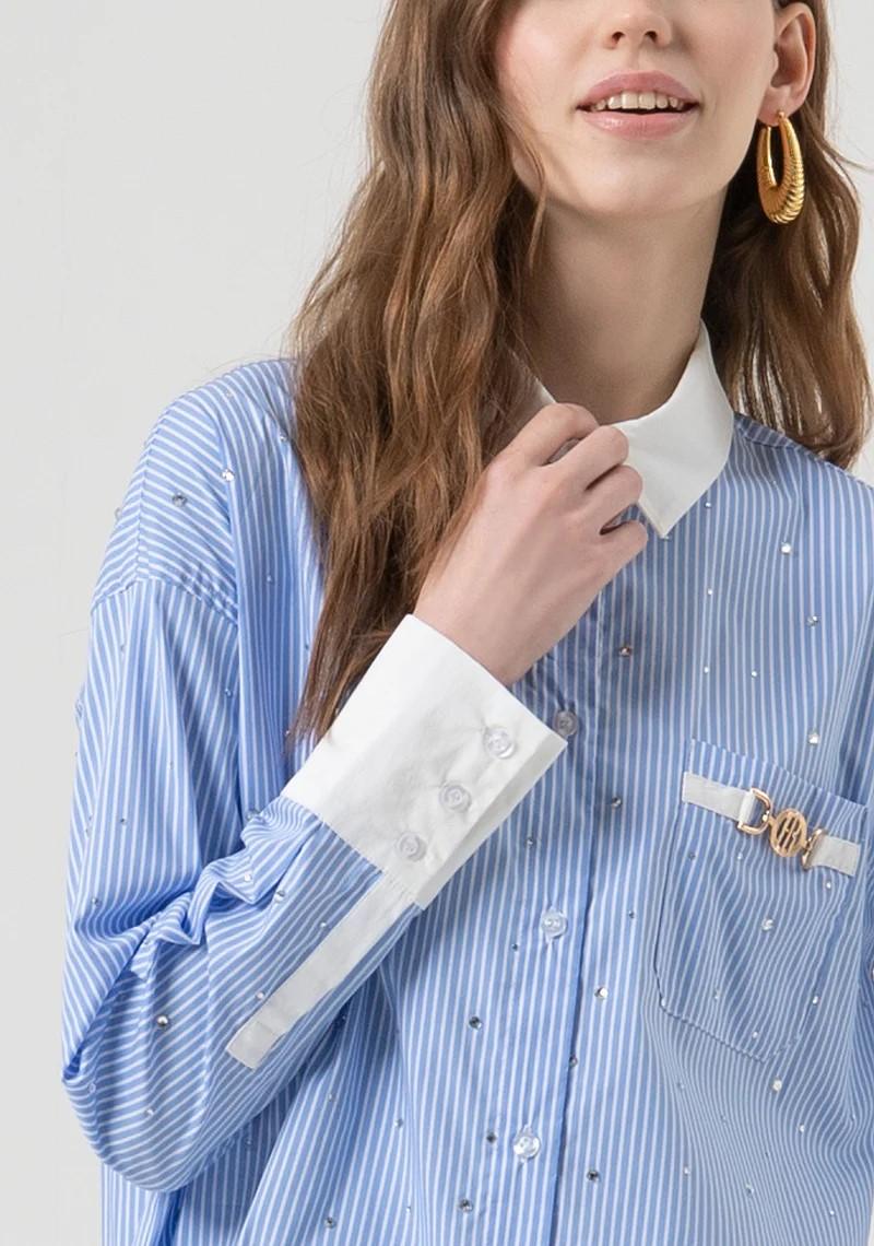 Fracomina Camicia over rigata con strass applicati FR25WT6011W520N8 283 Fracomina Preview 