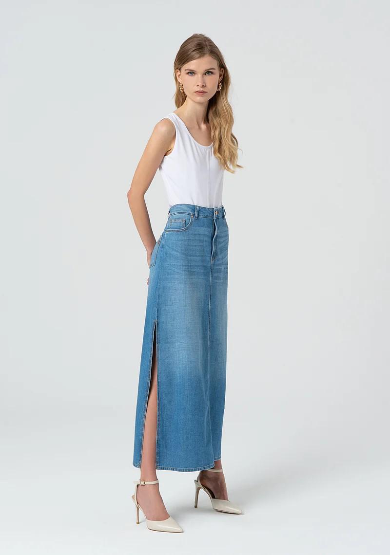 Fracomina Gonna lunga in denim con spacco FP25SG5006D46202 258 Fracomina Jeans 