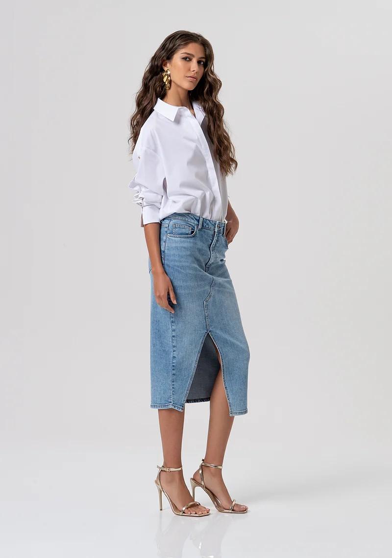 FRACOMINA GONNA MIDI IN DENIM CON SPACCO FP26SG5003D45003 062 Fracomina Jeans 